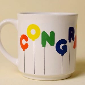 Vintage “Congratulations” Balloon Mug | Rainbow Balloon Lettering | Recycled Paper Products