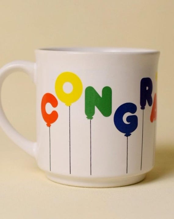 Vintage “Congratulations” Balloon Mug | Rainbow Balloon Lettering | Recycled Paper Products