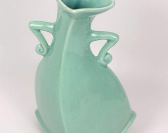 Vintage Teal Michael Lambert Dancing Vase | Sculptural Art Pottery | Circa 1980s | Postmodern Decor