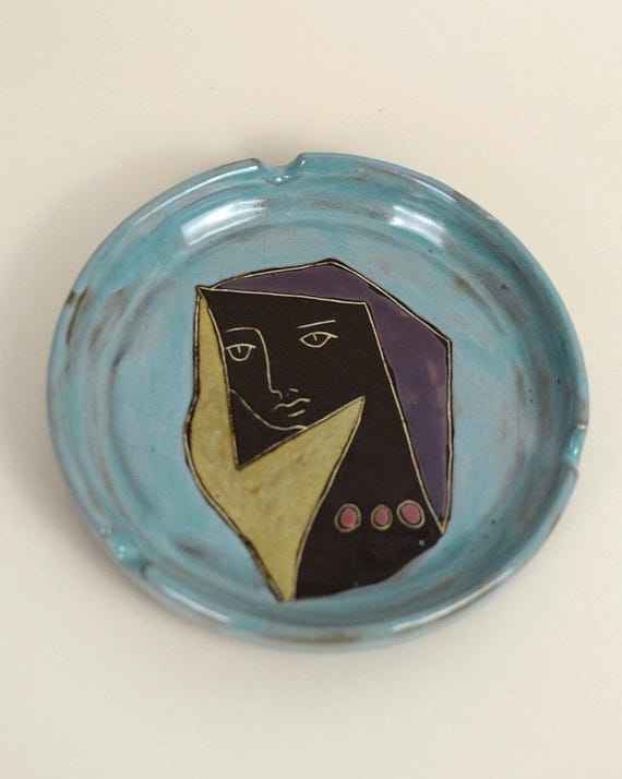 Vintage Mara of Mexico Ceramic Ashtray | Woman Head Design | Handmade Modernist Pottery
