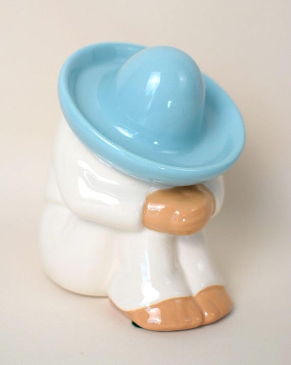 Vintage Homco Siesta Man Ceramic Figurine | White with Blue Sombrero | 1980s Southwest Decor