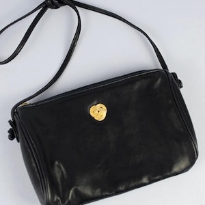 80s Vintage Navy Blue Purse | Faux Leather with Gold Decal | Elegant Retro Shoulder Bag