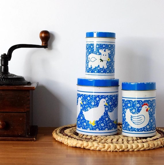Vintage Farm Animal Nesting Tins: Cottagecore Kitchen Decor