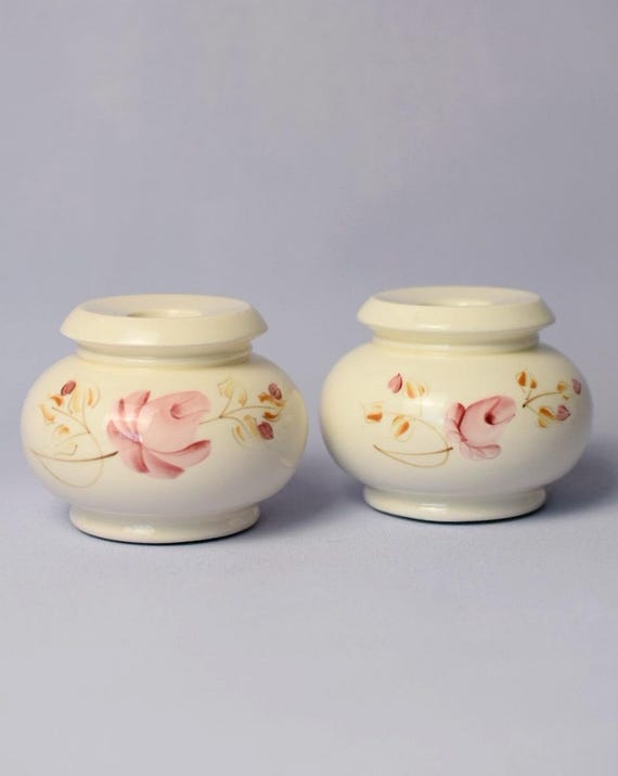 Vintage Floral Ceramic Candle Holders (Pair) | Lasting Products | Circa 1960-80s | Cottagecore Country Décor