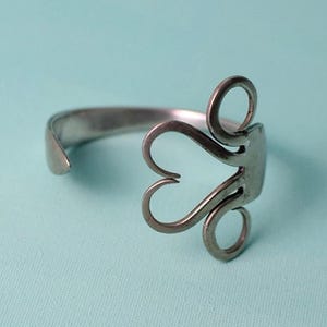 Vintage 1970s Fork Heart Bracelet | Silver-Plated Cuff | Upcycled Cutlery Jewelry | Retro Folk Art