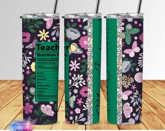 Teacher Nutrition Facts Tumbler Wrap PNG: 20oz Straight Design (Digital Download