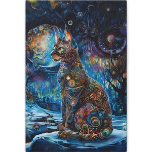 Cosmic Cat Art Canvas, Colorful Cat Wall Decor, Psychedelic Pet Art, Home Decor Gift for Cat Lovers, Vibrant Cat Print