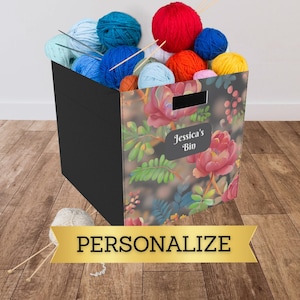 Caja de almacenamiento de fieltro con estampado floral de peonías personalizada/cesta de tela decorativa