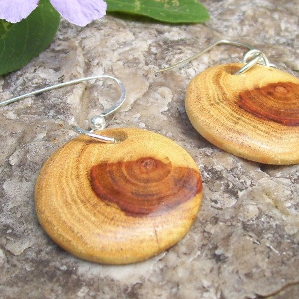 Elm Tree Branch Wood And Sterling Silver Earrings - Great Wooden Gift For Her - 105