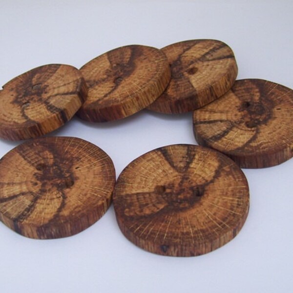 A Beautiful Set Of 6 Handmade Spalted Oak Tree Branch Wood Buttons -  Perfect For Crochet, Knit And Craft Projects - 1 3/4 inches - 192