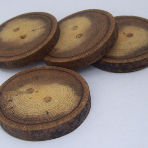 Outstanding Eco Friendly Tree Branch Buttons With Bark - Set Of 4 - Great For Knit, Crochet Or Craft Projects - 1 7/8 inches - 193