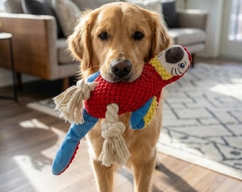 Handmade Parrot Dog Toy, Bird Chew Plush, Stuffed Animal for Small Large Dogs