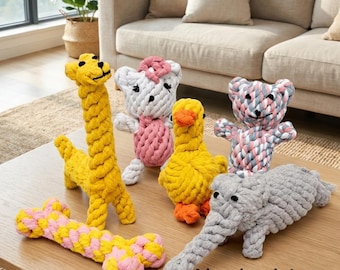 Interactive Dog Chew Toy, Durable Handmade Plush for Teeth Cleaning