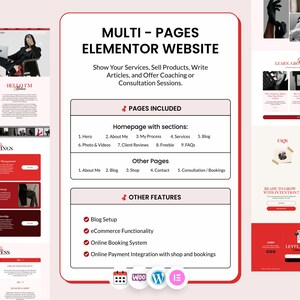All-in-one Elementor WordPress template showcasing services, portfolio, testimonials, blog content, and online shop