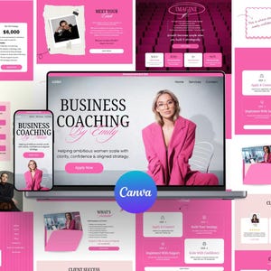 Canva Website Template for Coaches - Pink Feminine Landing Page for Course Sellers & Influencers, One Page Business Coach Site, DIY Website