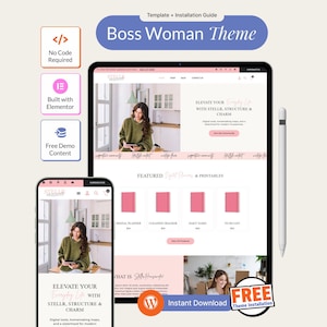 Websitesjabloon voor vrouwelijke ondernemer: WordPress-thema Boss Lady, vrouwelijk zakelijk blog, online winkel, modern responsief ontwerp
