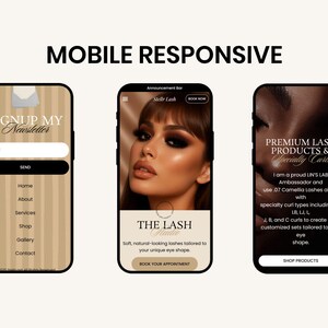 Professional lash service menu and pricing table on Elementor WordPress theme, clean aesthetic for eyelash technicians.