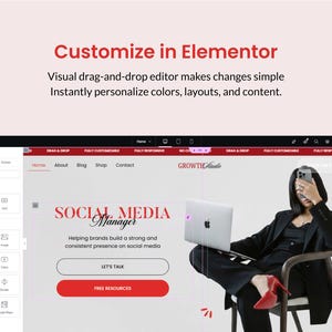 Elementor website template with ecommerce, blog, and booking functionality for coaches and consultants