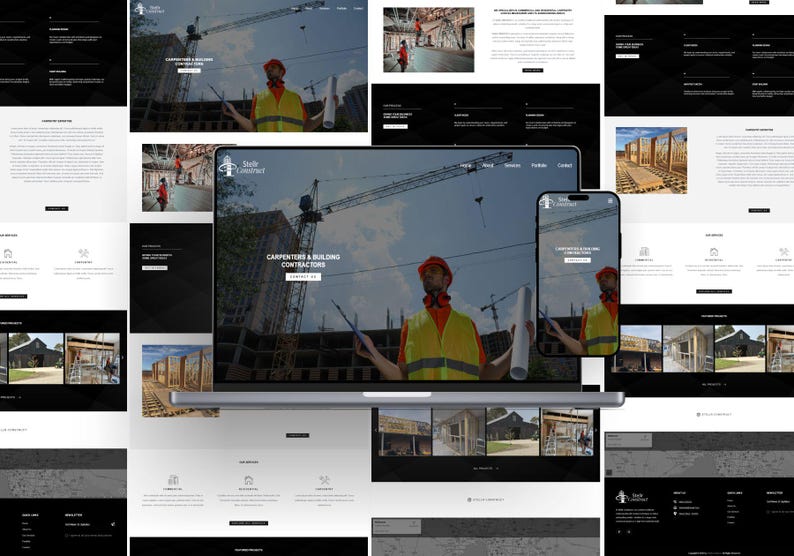 Construction WordPress Theme • Elementor Business Website Template • Contractor Company Site Design • Portfolio and  Services Pages