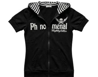 Hoodie met korte mouw dames S Black Excellent Graphic Skull Striped