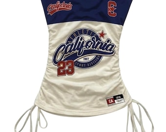 California Athletic Sport Division Tube Top Navy Cream Ruched Side Tie Strapless