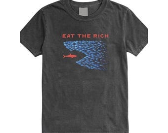 Eat The Rich Graphic Tee Charcoal Cotton Unisex Short Sleeve T-Shirt Shark logo