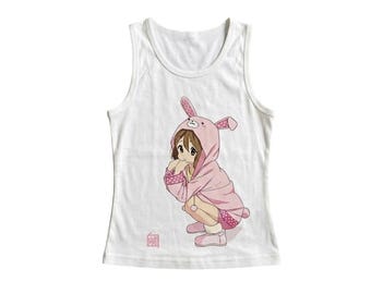 Anime Girl Pink Bunny Hoodie White Tank Top Graphic Tee Sleeveless