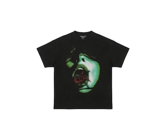 Unknown Brand Spider Face Graphic Tee Black Green Goth Grunge Streetwear Shirt