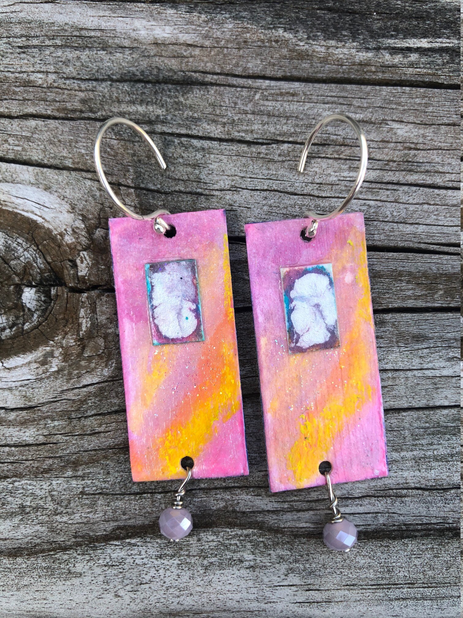 Hand Painted Earrings Mixed Media Earrings Unique Earrings One Etsy