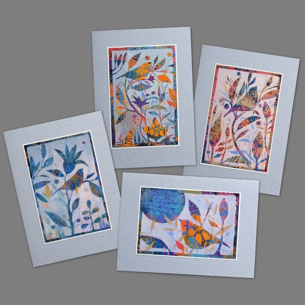 Bright Birds Notecards, Birds, floral, nature inspired, stationery set of four