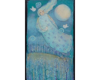 SOAR, a Painting on Canvas, Original art , celestial theme, 12 x 24 inches,home decor