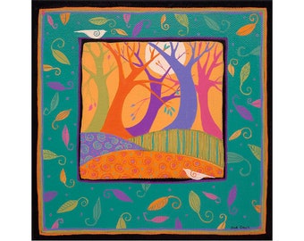 DANCING FOREST, 8 x 8 inch Painting on Canvas, small painting,  Art,  original artwork, home decor,wall art