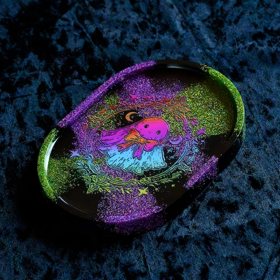 Small Resin Trinket Tray | Ghost Tray | Holographic Catchall Tray | Jewelry Dish | Handmade Resin Decor