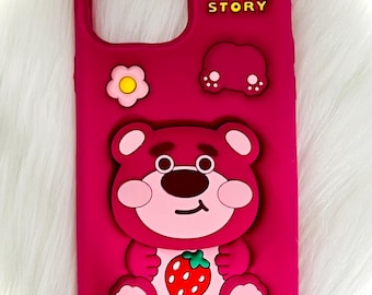 Strawberry Bear Silicone Phone Case, iPhone 12/13/14/15 Pro Max
