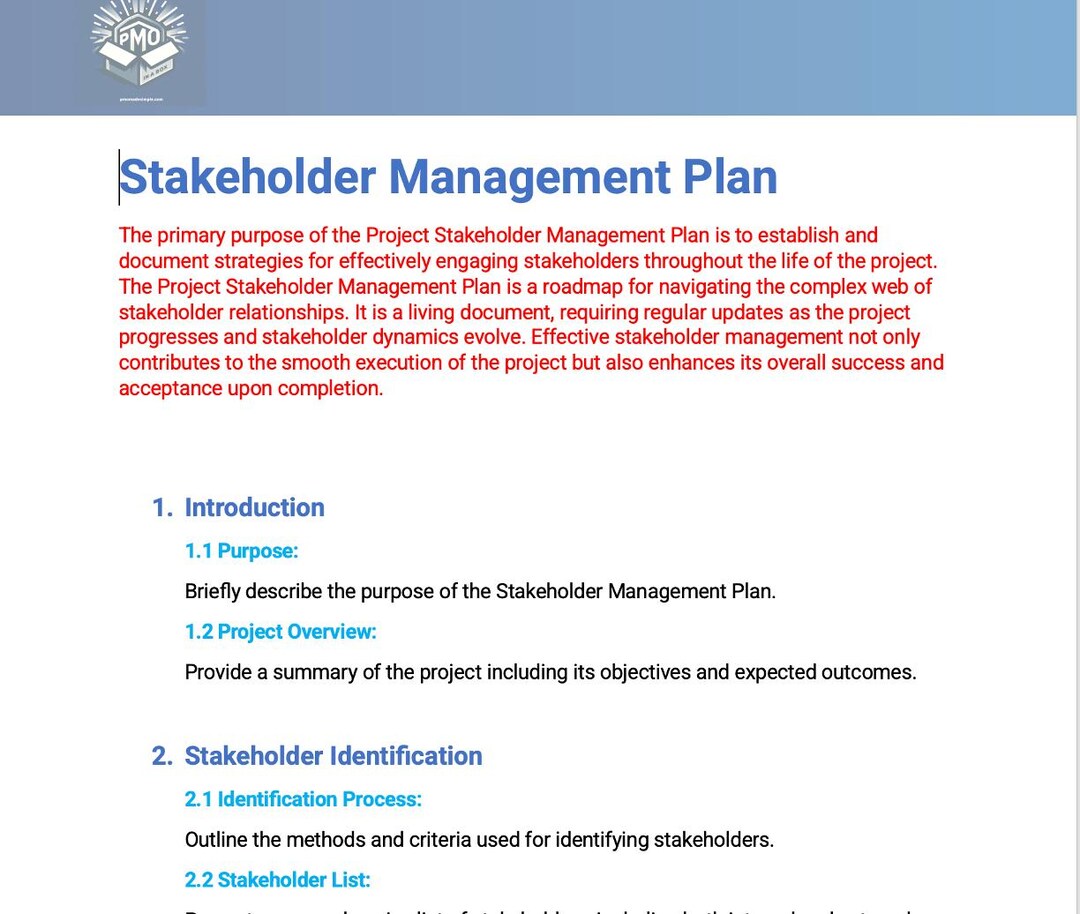 Stakeholder Management Plan Template in Word - Etsy