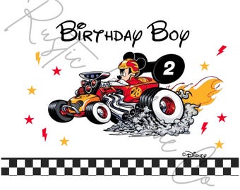 Mickey Mouse and the roadster racers customizable transfer birthday shirt