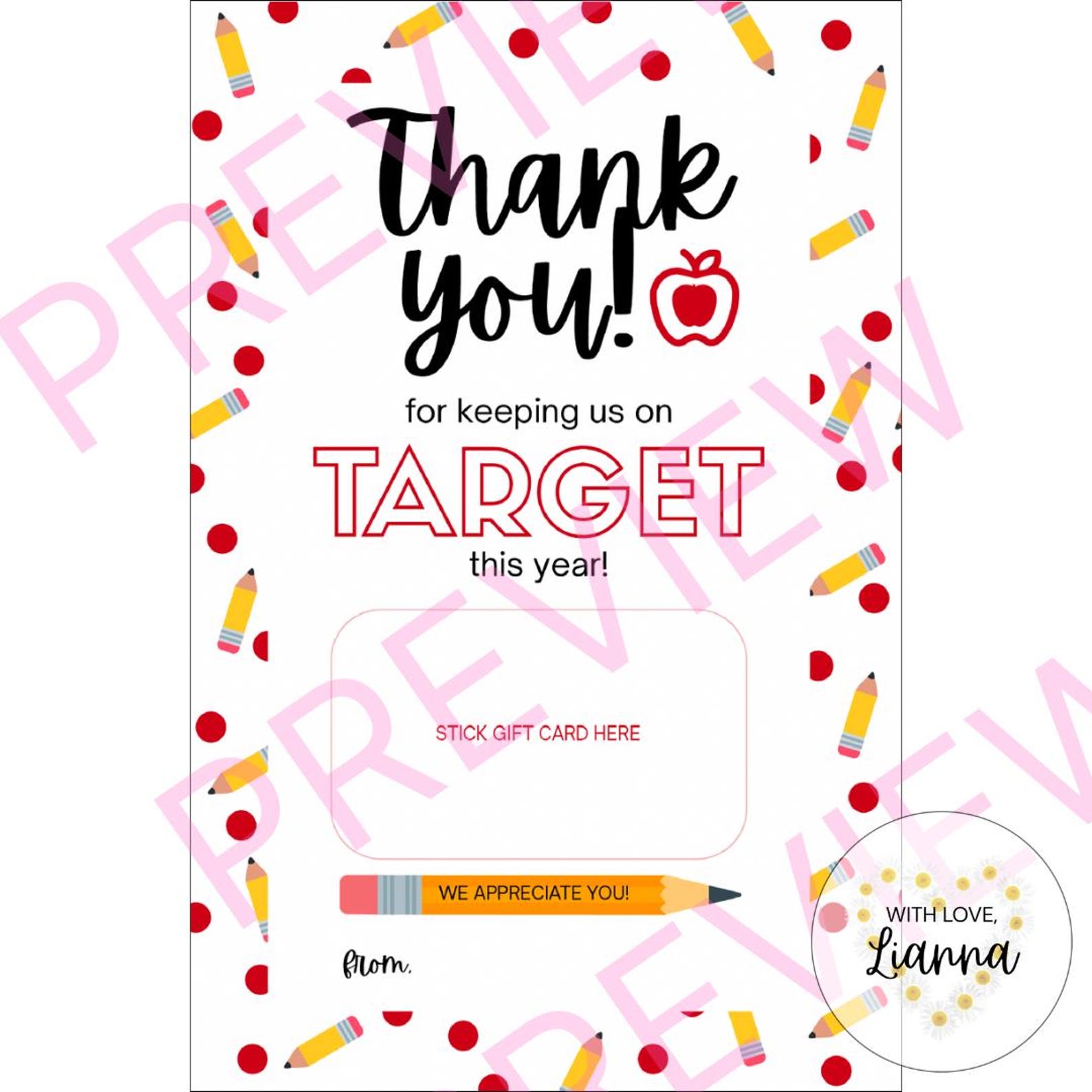 Target Teacher Appreciation Note: Printable Gift Card Holder (digital ...