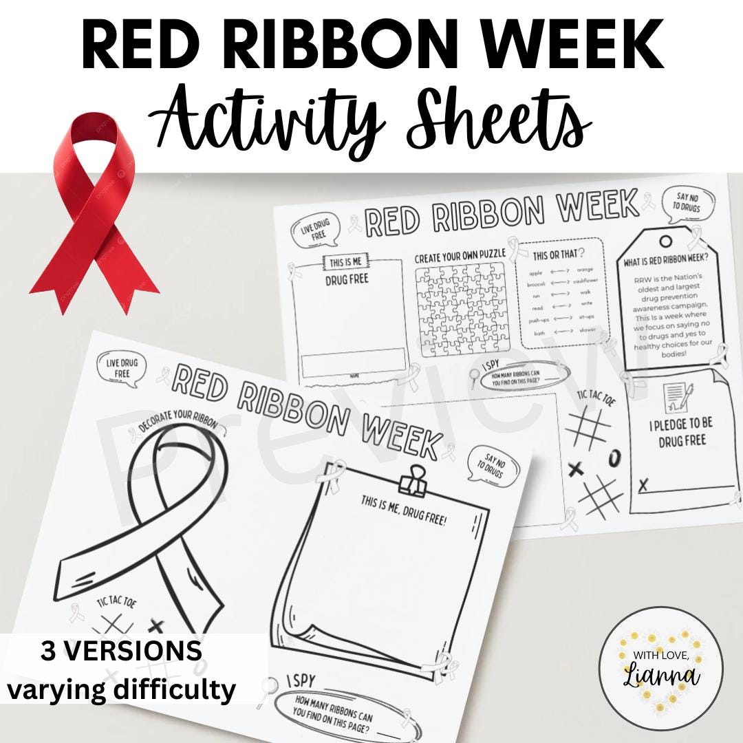 Red Ribbon Week Activity Sheets: Elementary Student Printable (PDF ...