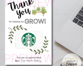 Teacher Appreciation Note - Thank you for helping me grow! - Grow Theme - Digital File