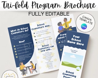 School Counselor Tri-Fold Brochure Template: Editable Canva Design (Digital Download)