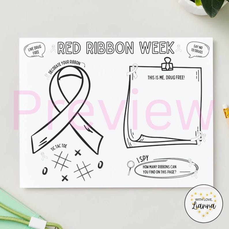 Red Ribbon Week Activity Sheets: Elementary Student Printable (PDF ...
