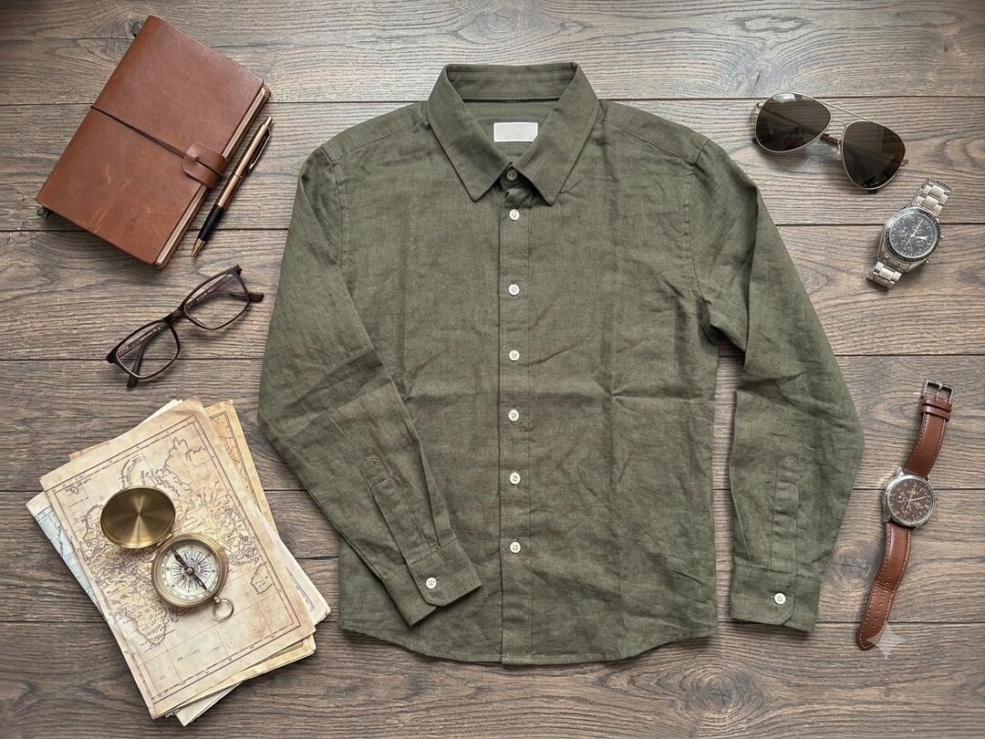 mens dress shirts olive green Men's Classic Button-down Shirt | Premium Lightweight Long Sleeve Casual Shirt [needs merch]