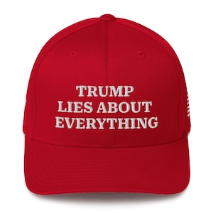 Trump Lies About Everything MAGA Style Parody Hat F 47 Embroidered Red Hat Political Statement Cap Funny Personalized Gift Protest