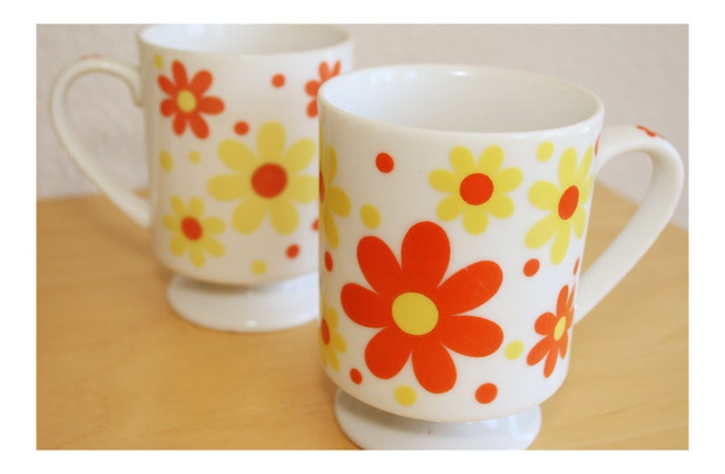 Set of Two Orange and Yellow Daisy Mugs image 1