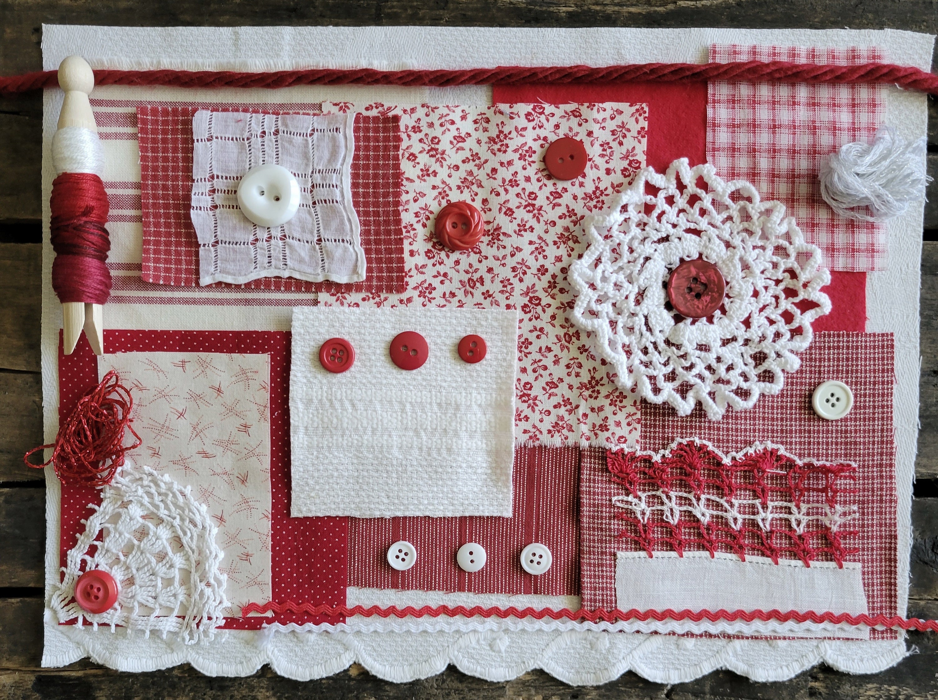 Slow Stitch Red and White Embroidery Kit, Redwork Journaling ...
