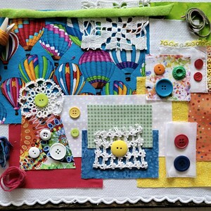 Hot Air Balloon Slow Stitch Embroidery Kit, Fabric Journaling, Mindfulness Collage