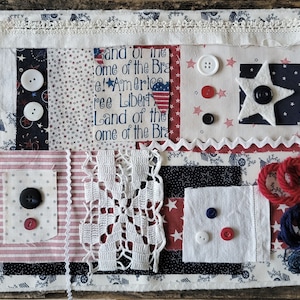 Americana Slow Stitch Embroidery Kit, Fabric Journaling, Mindfulness Collage