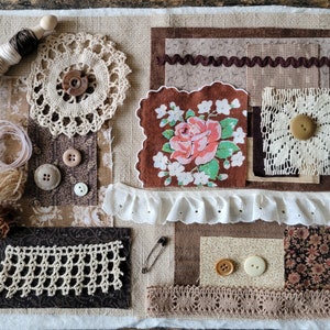 Slow Stitch Embroidery Kit, Vintage Style  Fabric Journaling, Mindfulness Collage