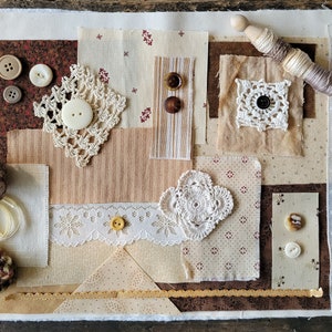 Slow Stitch Embroidery Kit, Vintage Style  Fabric Journaling, Mindfulness Collage