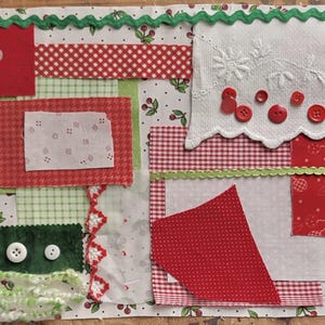 Slow Stitch Bright Cherry Embroidery Kit, Fabric Journaling, Mindfulness Collage